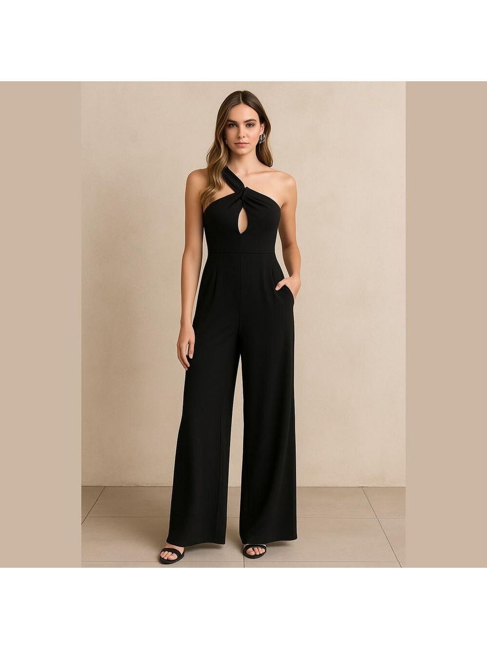 VERIE (Valeria Lipovetsky) Black one shoulder wide leg Jumpsuit Sz XS BNWOT